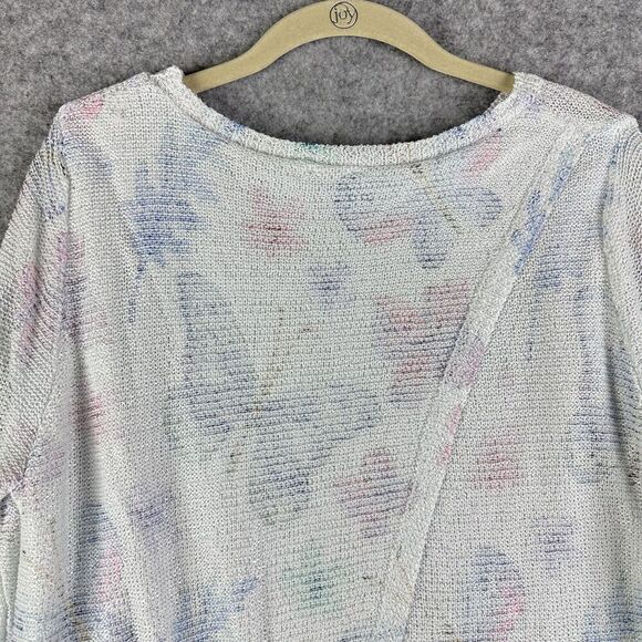 SIONI Pullover Sweater Womens L Butterfly Floral Knit Chiffon Layered Split Back - Picture 6 of 11